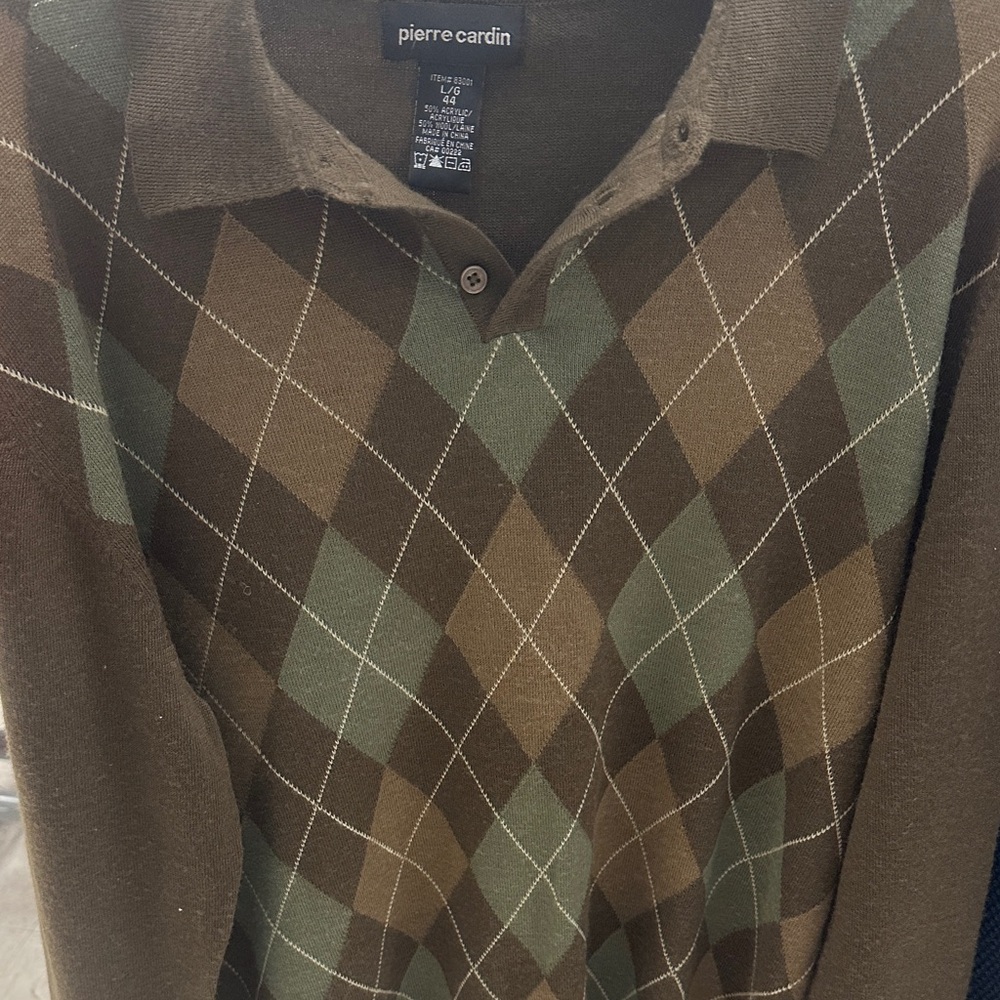 New - Pierre Cardin Men's V-Neck Argyle Sweater - Brown and Green